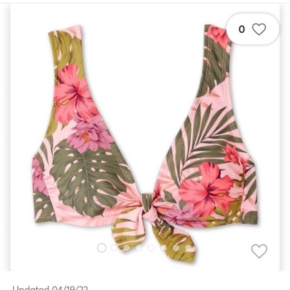 Kona Sol woman’s bikini top tropical green pink size D‎ NWOT Tie-Front Bralette - Picture 1 of 9